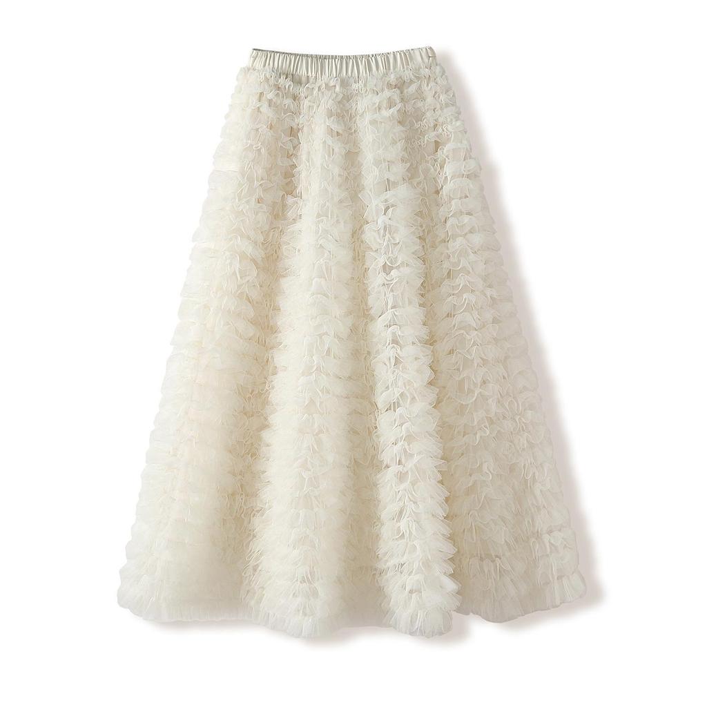 Women's 2026 Spring High Waist A-line Layered Mesh Fluffy Skirt