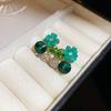 Green Flower Rhinestone Stud Earrings Women Sweet Delicate Fashion Personality Design Sense Commuter New Earring Wholesale K-