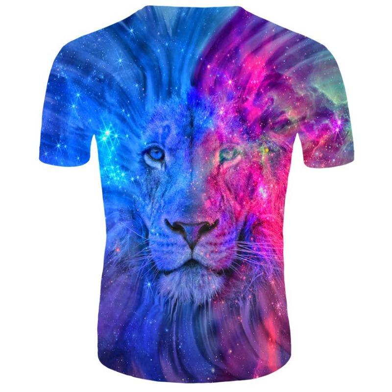 Men's Casual 3D Lion Digital Printed Short Sleeved T-shirt with Round Neck Top Shirt