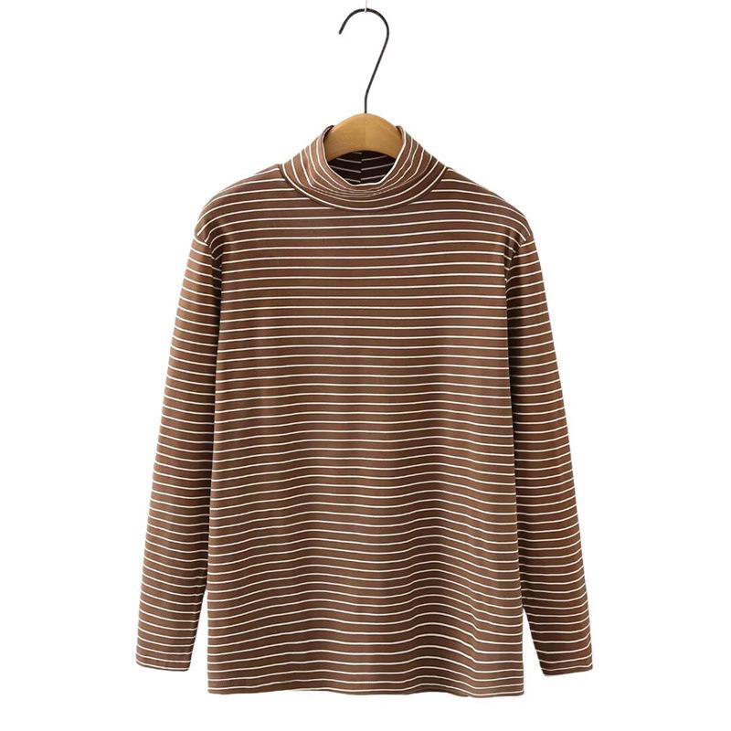 

2025 Plus Size Striped Velvet Stand Collar Long Sleeve Shirt for Women - Versatile and Elastic Base Layer 2XL