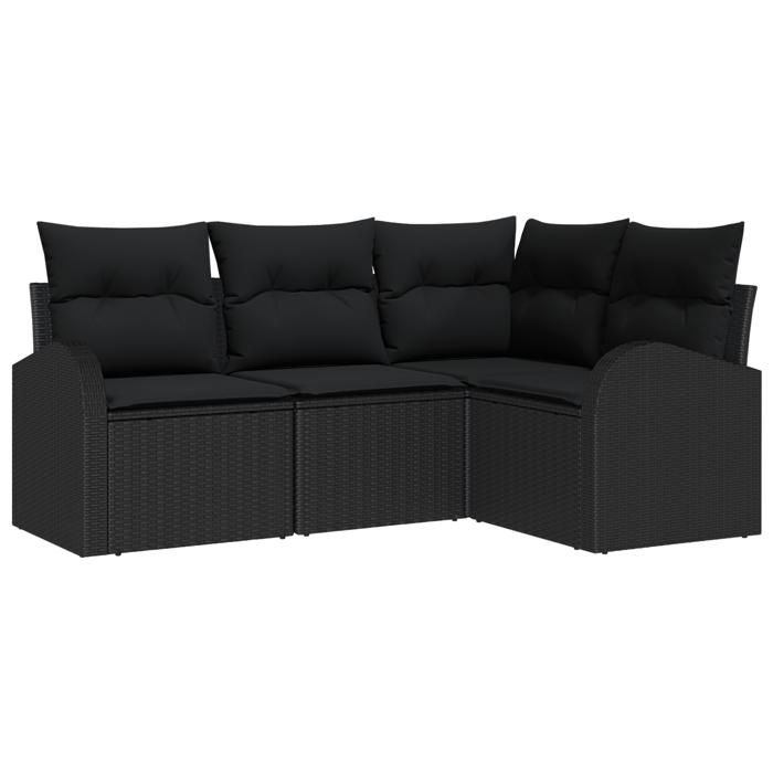 VidaXL Set de canapés de jardin de 4 pièces avec coussins Noir Poly Rotin 3346023