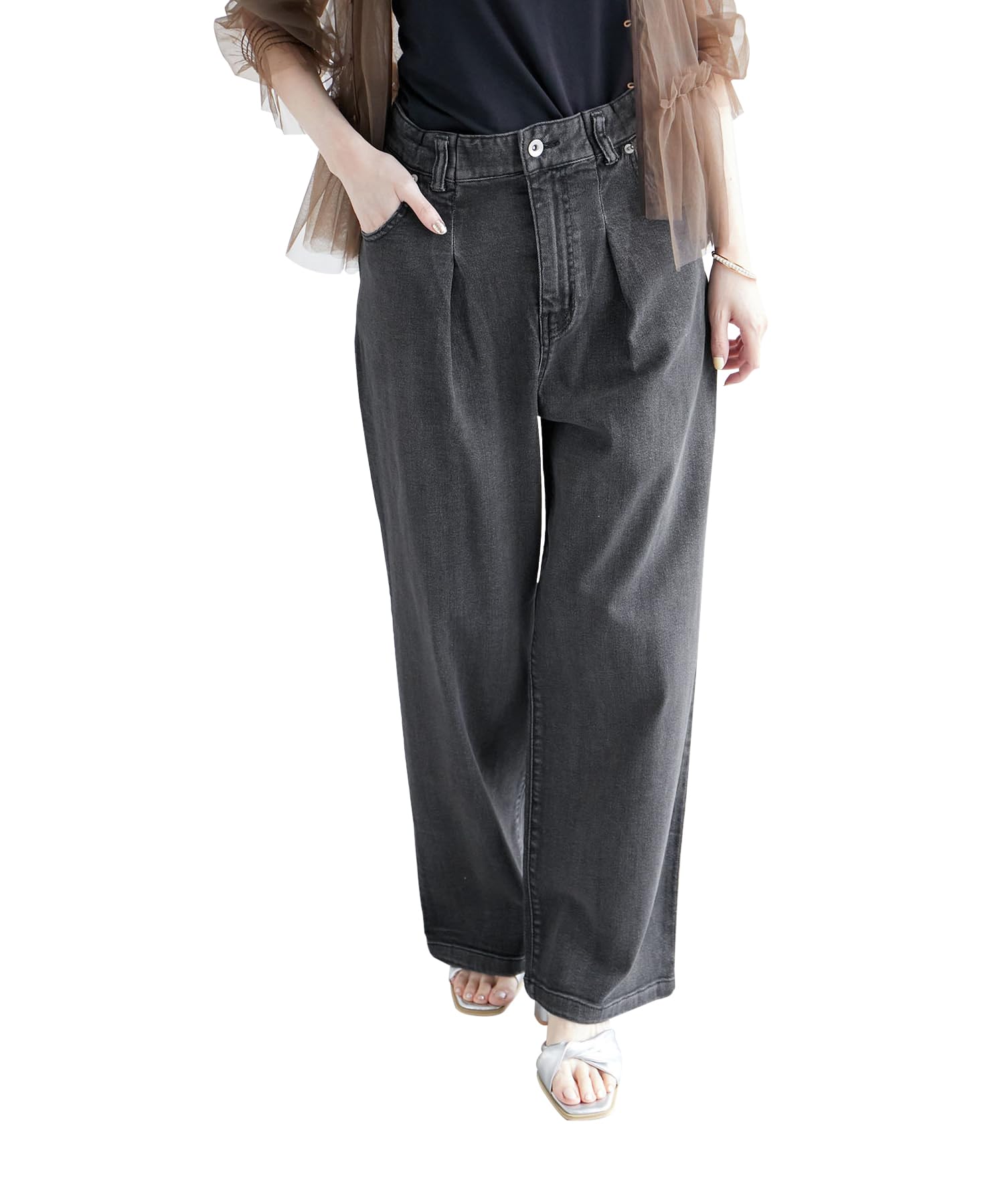 ROPE PICNIC Denim Tuck Wide Black Size 38 Pants, (02),