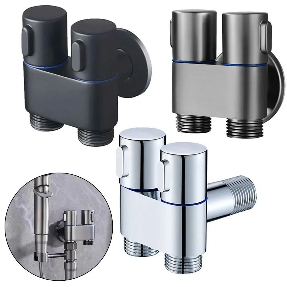 G1/2 Mini Multi-function Faucet, Brass 1 Into 2 Out Dual Control Washing Machine Chrome/Gray Tap Three-way Triangle Valve