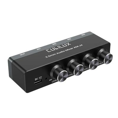 Cubilux Audio AUX Noise Mini Line Niezależna regulacja głośności Mikser 3,5 mm, 4-drożny mikser stereo/mono, mikser o bardzo niskim poziomie głośności,