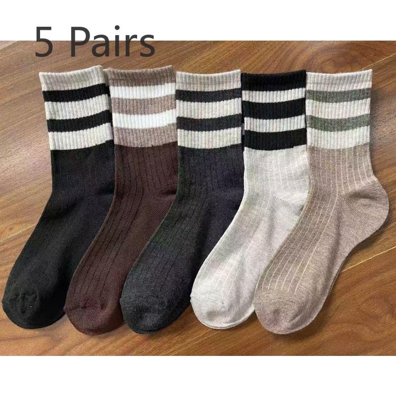 

5 пар женских полосатых носков на осень и зиму, повседневные носки с двойным переплетением, влагоотводящие и дышащие, ретро носки до середины икры 5 pairs