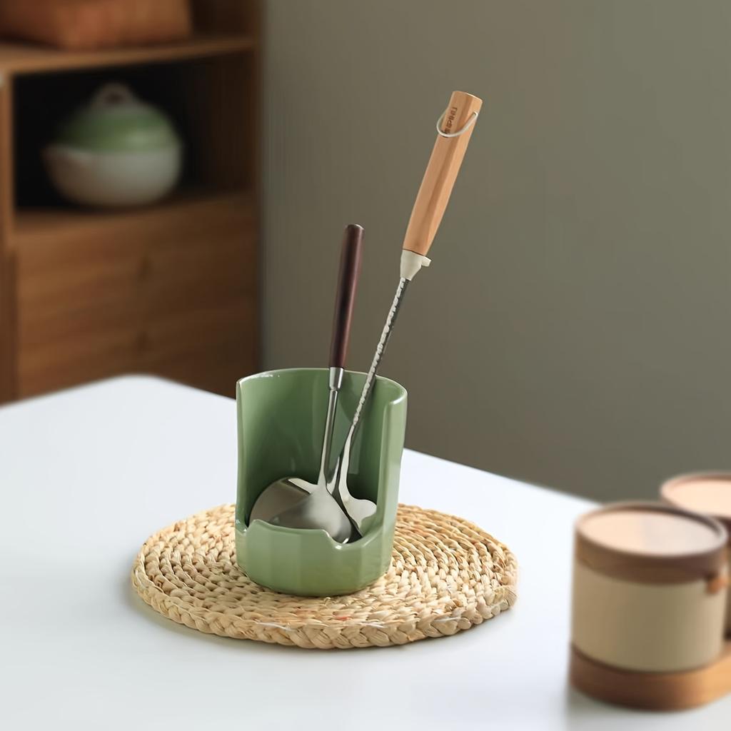 Ceramic Pot Lid Rack with Integrated Spoon, Knife . Chopstick Storage - Durable Kitchen Organizer for Home Cooks, Space Saving Design for Easy Access