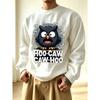 Men's Graphic Print Crew Neck Sweatshirt With Scared Owl Hoo-Caw Caw-Hoo Text Christmas Halloween, Loose Fit Streetwear.