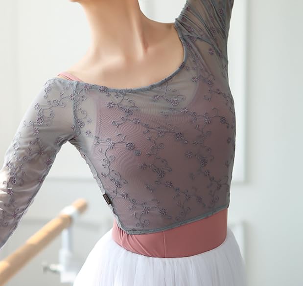 ProDance Embroidered Ballet PT005M Top, (M, Gray)