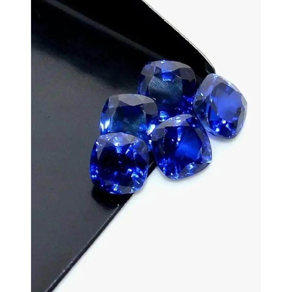 5 Pcs Natural Ceylon Blue Sapphire 50 Ct Cushion Cut Gemstone Lot For Jewelry