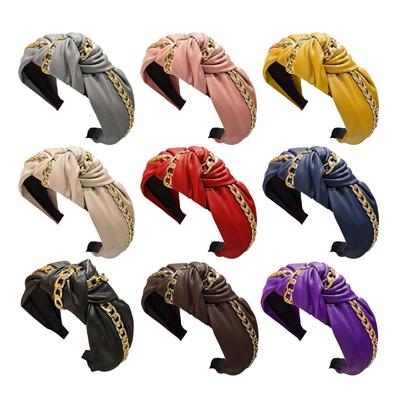 PU Leather Headband Wide Women Knotted Hairpiece Comfortable Elegant Hair Hoop for Everyday Wear