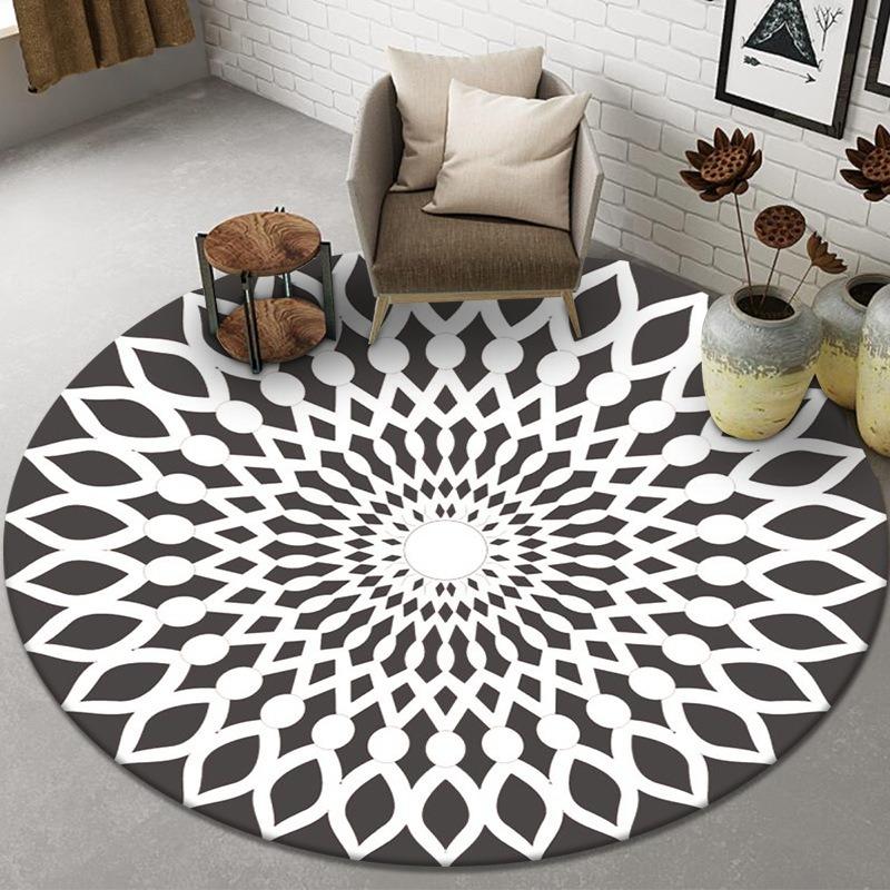 Abstract Style Round Rug for Hanging Chair Coffee Table Non-Slip Circle Carpet Accent Mat for Living Room Bedside Floor Decor