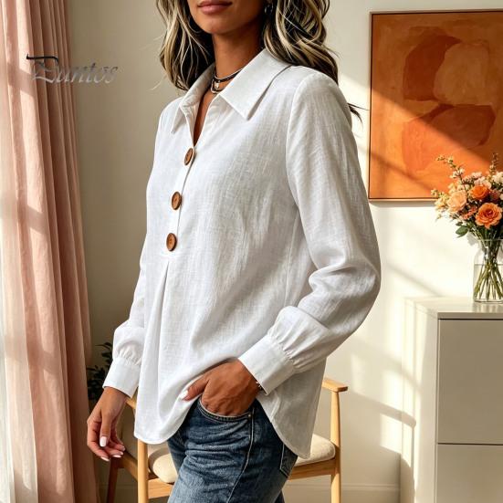 Women Button Down Shirts Shirt Blouse, Long Sleeve V Neck Loose Flowy Wrinkle Resistant Lightweight Breathable Tops Tunic Shirt, Casual Work