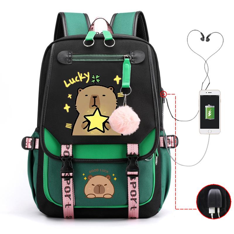 Fashion Trend Kapibara Leisure Burden Reduction Travel Bag Multifunctional Large Capacity USB Student School Bag
