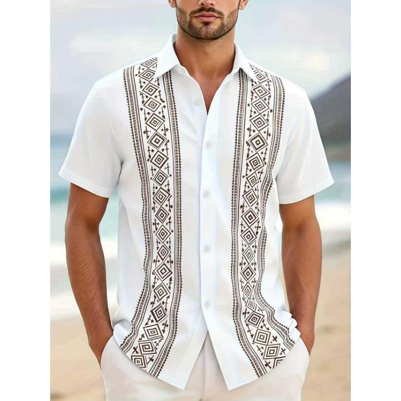 Men S Striped Short Sleeve Casual Hawaiian Shirt