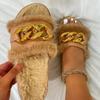 European and American New Thick-bottomed One-word Wool Slippers Foreign Trade Large-size Cross-border Metal Chain Cotton Drag Women