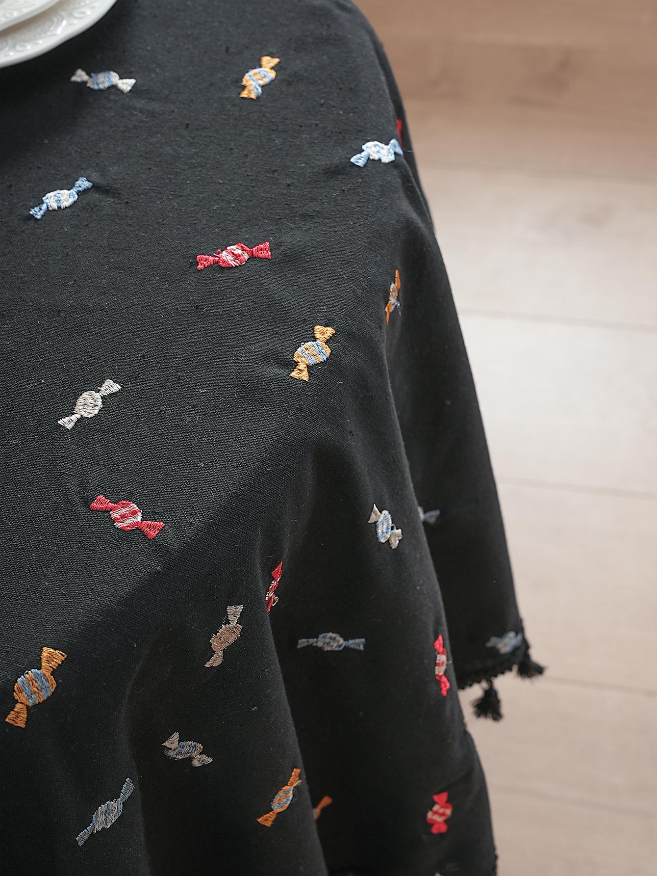 

Рождественская декоративная скатерть, красочная вышивка конфетами, пылезащитная накладка на стол, праздничное украшение для обеденного стола 150x100cm чёрный