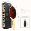 Luxury Color Boar Bristle Paddle Hair Brush  Anti Static Hair Comb Hairdressing Massage Comb set with Cleaning comb accessory