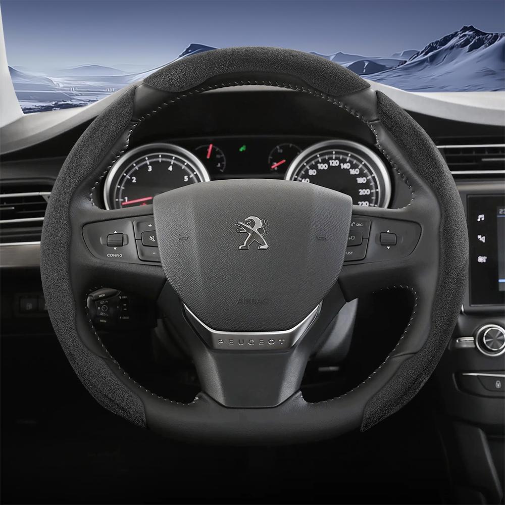 Vcxja9 Geschikt voor Peugeot Sports Suede Stuurwielhoes met Gespleten Drukknop Anti-Slip Ontwerp voor Modellen zoals 208 E-208, 2008 E-2008, 3008