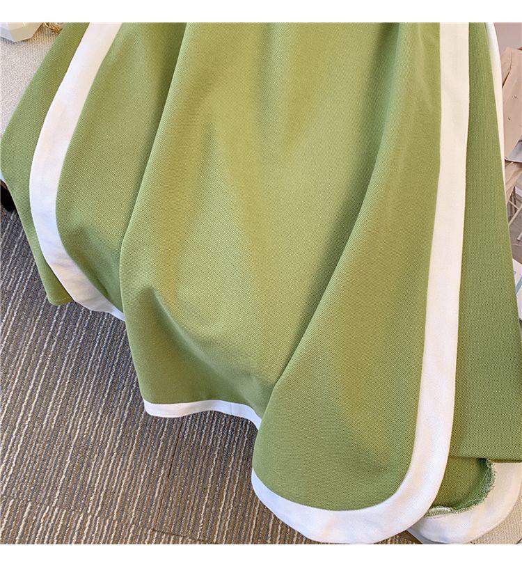 Rochie A-line patchwork cu blocuri de culoare și guler polo mărime plus (Vară, Lungime medie, Reducere a vârstei)