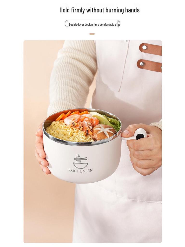 Stainless Steel Instant Noodle Bowl with Glass Lid for Students and Office Workers