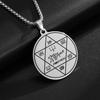 Retro European and American Sacred Geometric Solomon Hexagram Key Necklace Stainless Steel Round Necklace