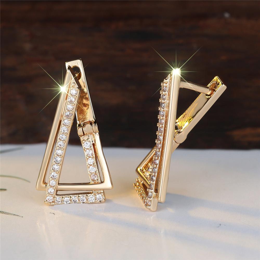 Female White Zircon Stone Geometric Hoop Earrings Vintage Fashion Gold Color Wedding Jewelry For Women
