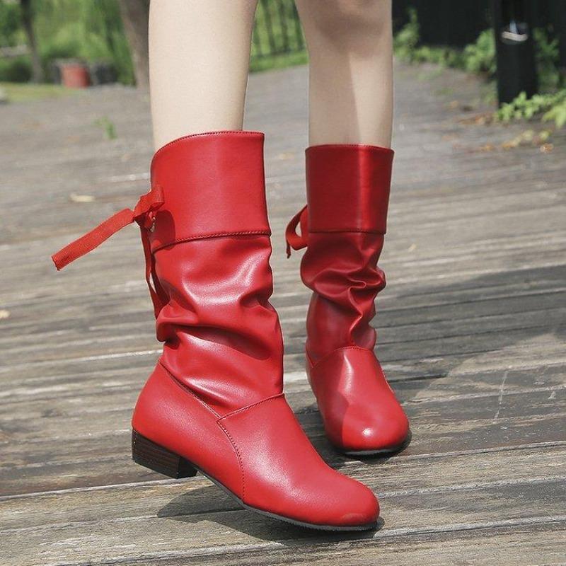 Fashion Lace-up Leather Ladies Mid Calf Shoes Comfortable and Elegant On Promotion Fashion 2025 New Rock Y2k Hot Women's Half High Boots