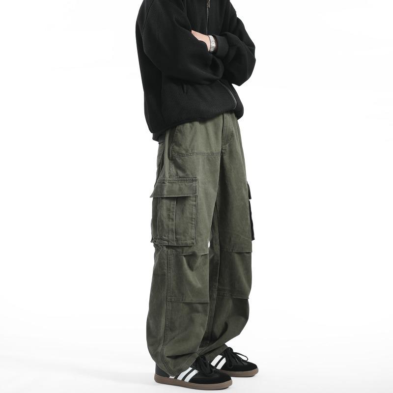

Japanese Vintage Multi-Pocket Cargo Pants: Men s Spring/Autumn Loose Casual Trousers XL зелений