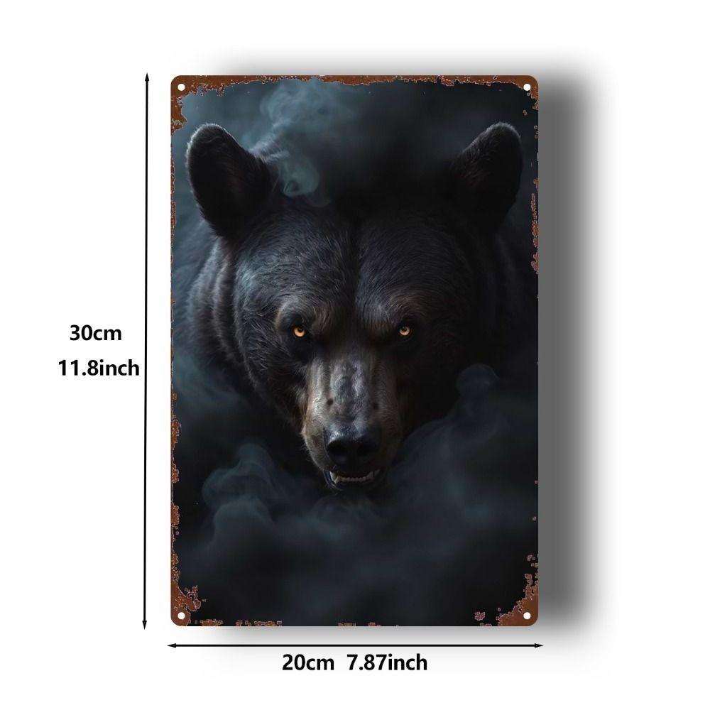 Retro Black Bear Mist Art Tin Sign 20x30cm Dramatic Wall Decor