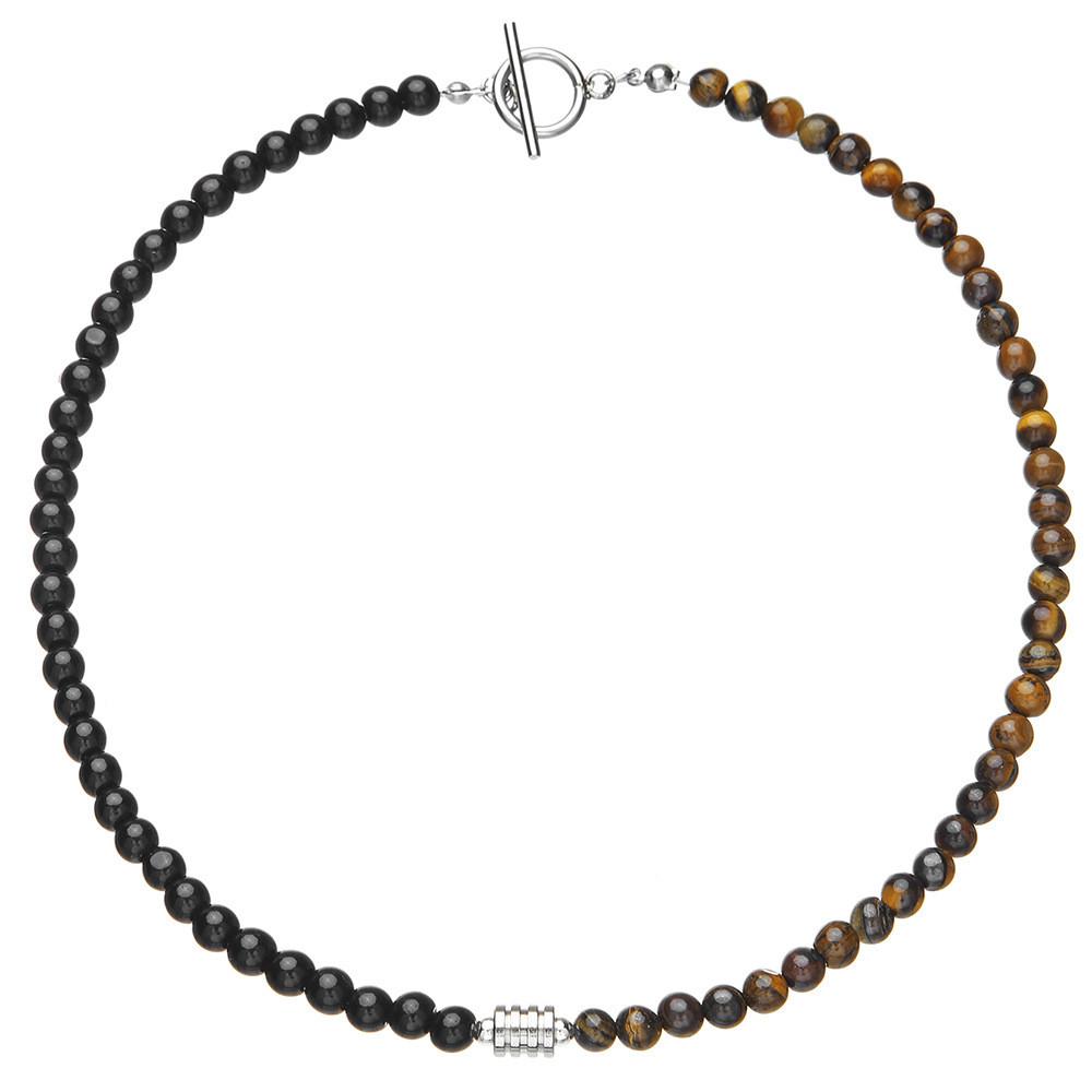 Stainless Steel Volcano Stone Tiger Eye Necklace For Men With Geometric Design And Handmade Craftsmanship