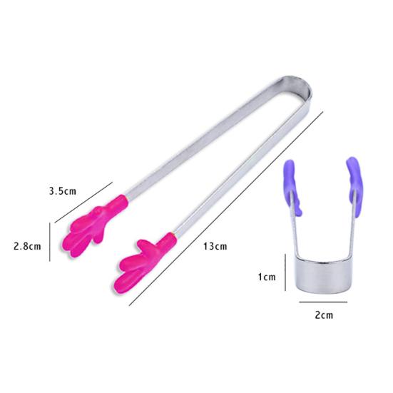 Small Palm Stainless Steel Silicone Sugar Tong Food Clip Clamp Home Kitchen Tool