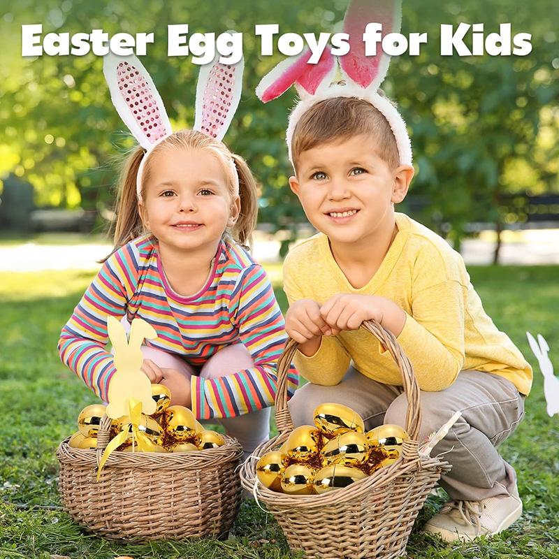 6-24pcs Golden Easter Eggs Plastic Fillable Egg Easter Egg Hunt Game Prizes Home Decoration Supplies Kids Birthday Party Favors