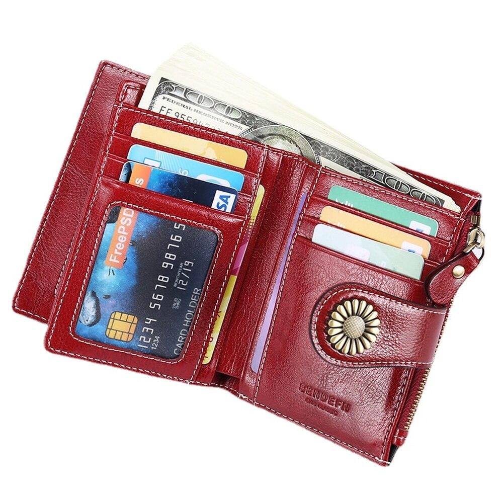 SENDEFN Genuine Leather Women’s Wallet – RFID Blocking, Double Zip Around, 16 Card Slots, Wristlet Strap, Large Capacity, Wax Brown, Compact Design - View #5