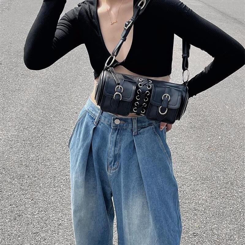 New Retro Spice Girls Underarm Bag Commuter Premium Textured Crossbody Baguette Bag Straps Shoulder Cylinder Bag Fashion