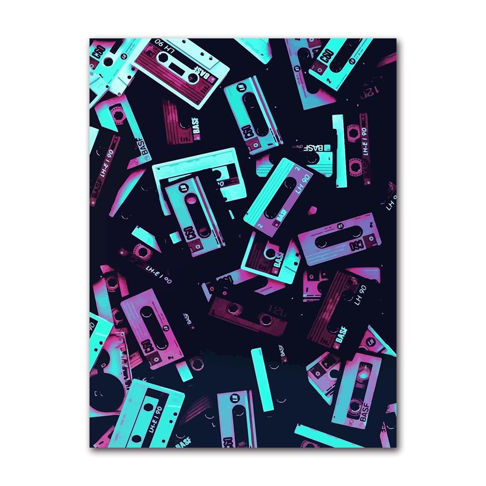 Vintage Cassette Tape and Vinyl Poster Modern Music Prints Canvas Painting Wall Art Pictures Home Room Classics Music Decoration