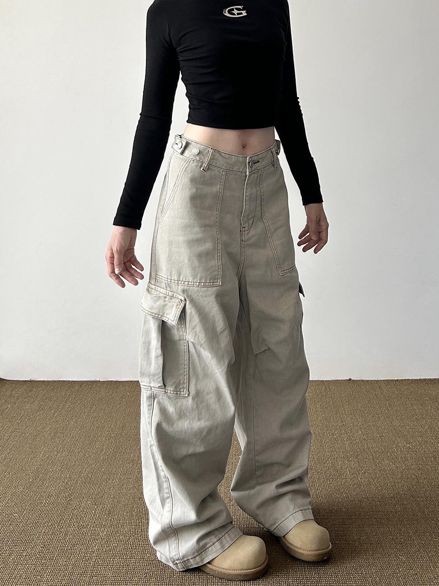 

Unisex Retro Wide-Leg Cargo Pants for Spring & Autumn XXXL бежевый