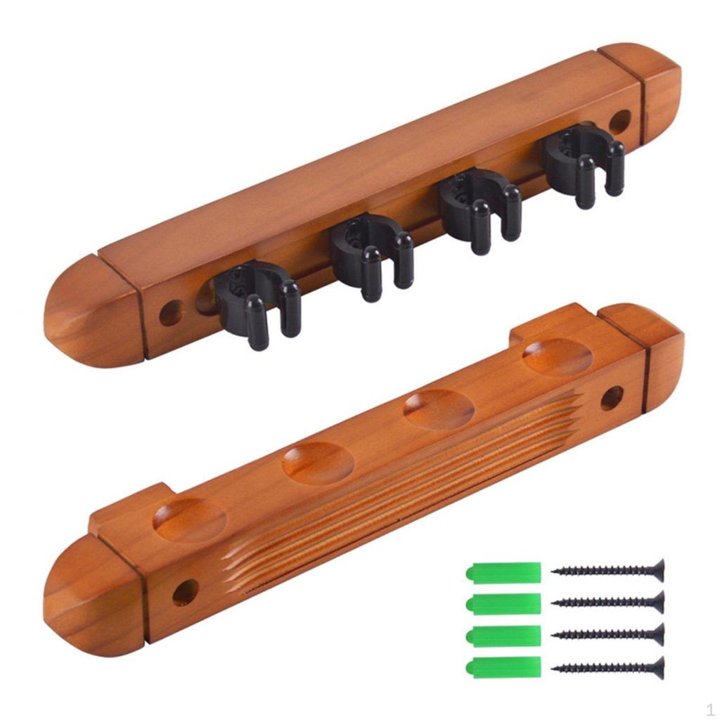 4 Hole Billiard Cue Rack Wood WallAttached Saving Wooden Pool Holder for Game Room, Bar
