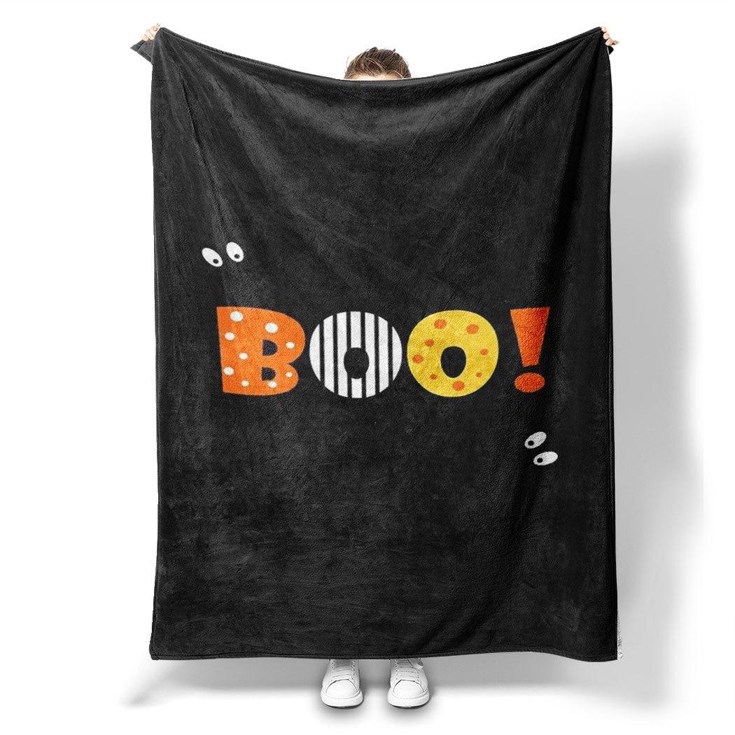 

Boo Print Flannel Throw Blanket Black Fleece with Colorful Letters Soft Cozy for Home Office Sofa and Car All Season Gift 130x150cm51x59in