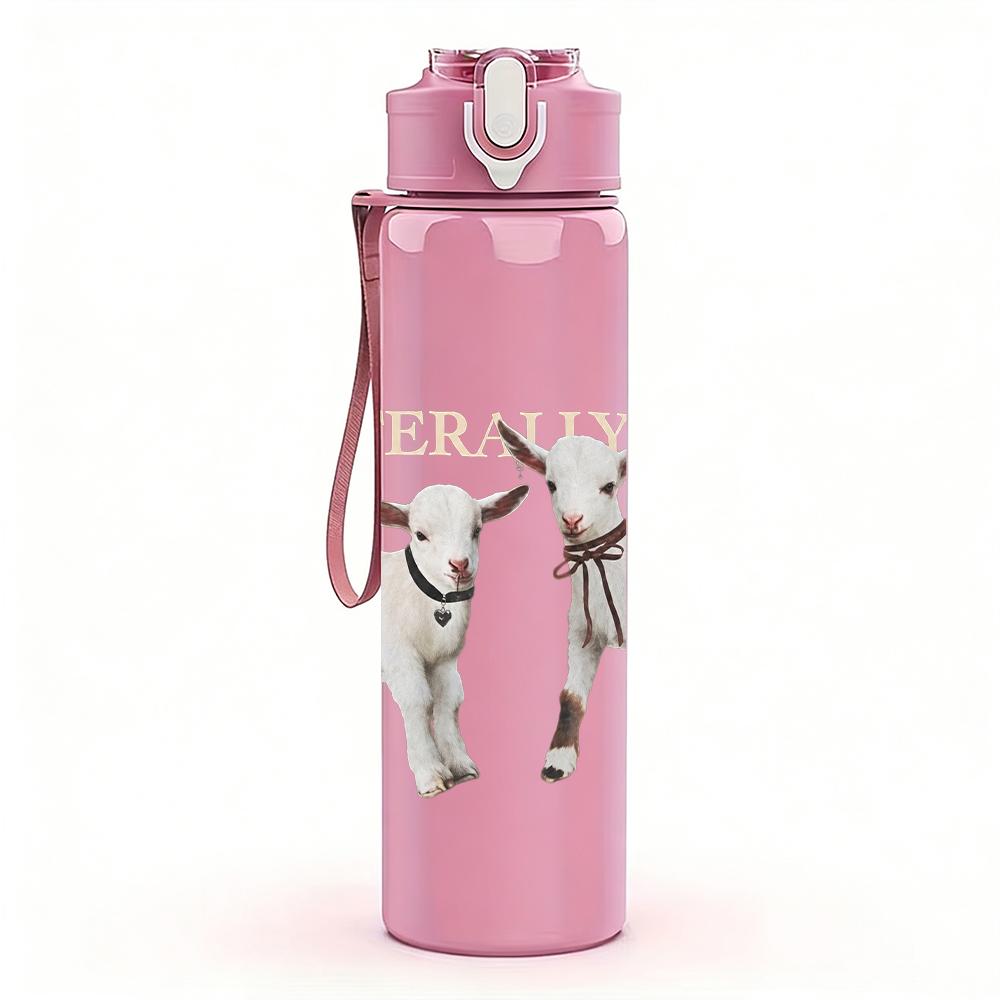 1PC Two White Goat Simple Minimalist Art Print 750ml Portable Sports Water Bottle Leakproof Gym Outdoor Travel Drink Cup
