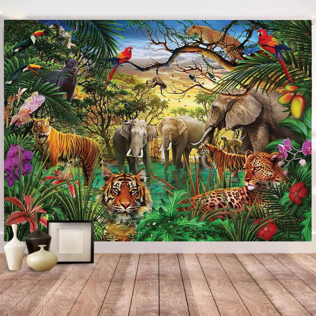 Arazzo Mondo Animale Tigre Elefante Giraffa della Foresta per Stanza dei Bambini Parete per Camera da Letto Soggiorno Decorazioni Tenda da Appendere