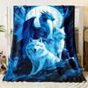 VIKAMA Fantasy Blue Dragon Wolf Blanket Season Universal Living Room Bedroom Office Nap Cover Ins Style Decorative Blanket