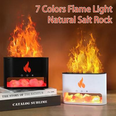 7 Color Flame  Volcano Air Humidifier Essential Oil Diffuser for  New Fireplace Humidifier Crystal Salt Rock Fire Lamp Smell
