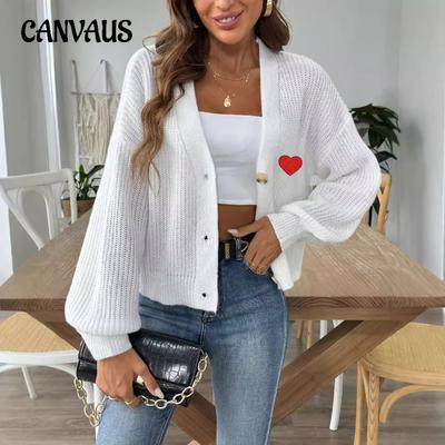 Dames Plus Size Trui Vest Herfst Liefde Appliqué Kort Knopen Jas Trui Vest