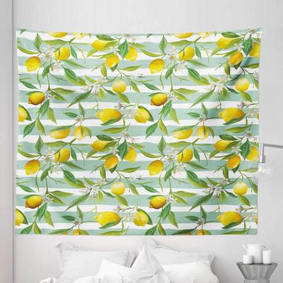 Cartoon Lemon Tapestry Summer Tropical Fruit Pattern Tapestry Doodle Lemon and Leaves Wall Hanging Decor for Bedroom Living Room