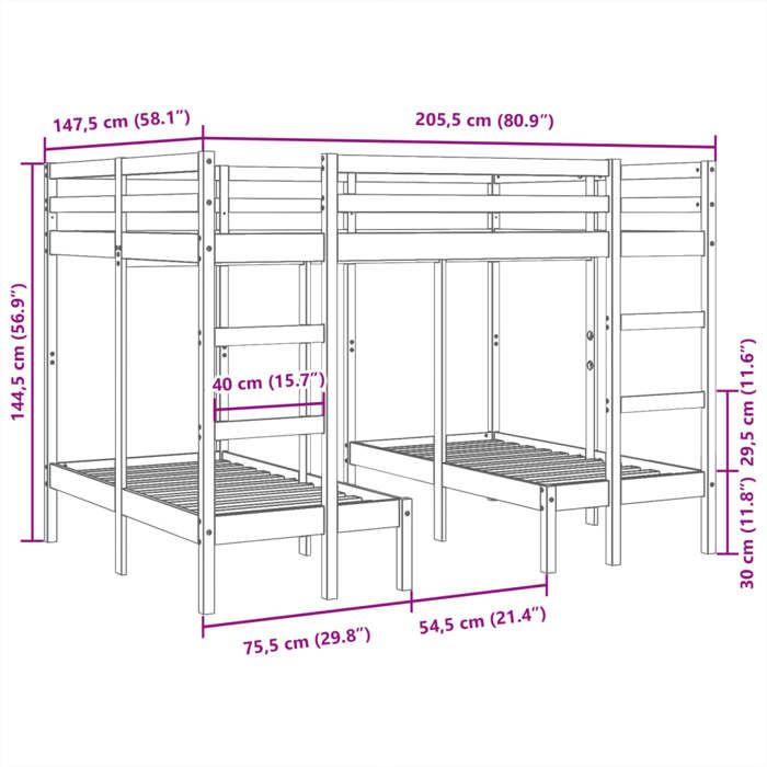 VidaXL Triple Bunk Bed White 140x200/70x140 Cm Solid Pine Wood, Trio Bunk Bed Frame, Bedroom Furniture, 3308578