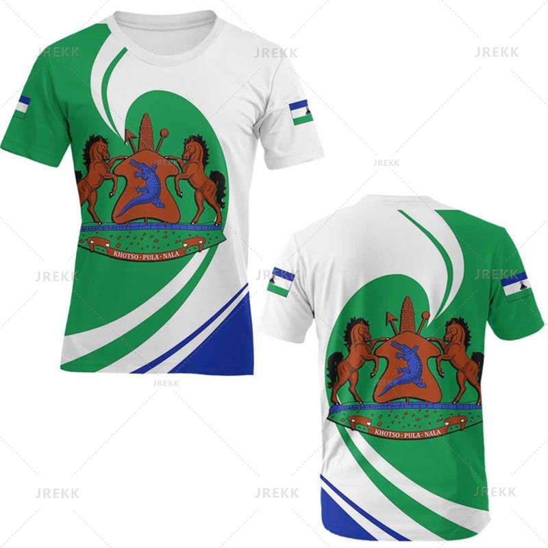 The RepublicOf Lesotho Map Flag 3D Printing T Shirt Lesotho Coat Of Arms Graphic Short Sleevs T Shirts Vintage Mens Clothing Top