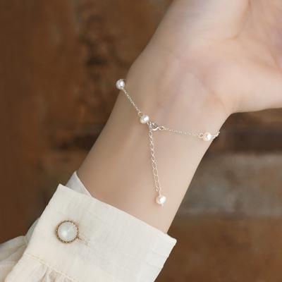 Bracciale a catena in vero argento sterling 925 per ragazze donne 4-5 mm Mini perle naturali d'acqua dolce Gioielli Regalo Vendita all'ingrosso