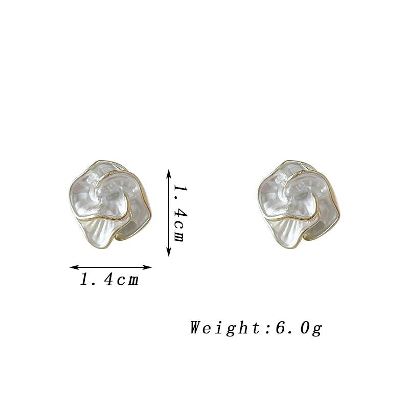 

White Enamel Oil Flower Stud Earrings for Women Cute Small Twist Earrings Wedding Party Simple Elegant Zircon Gift