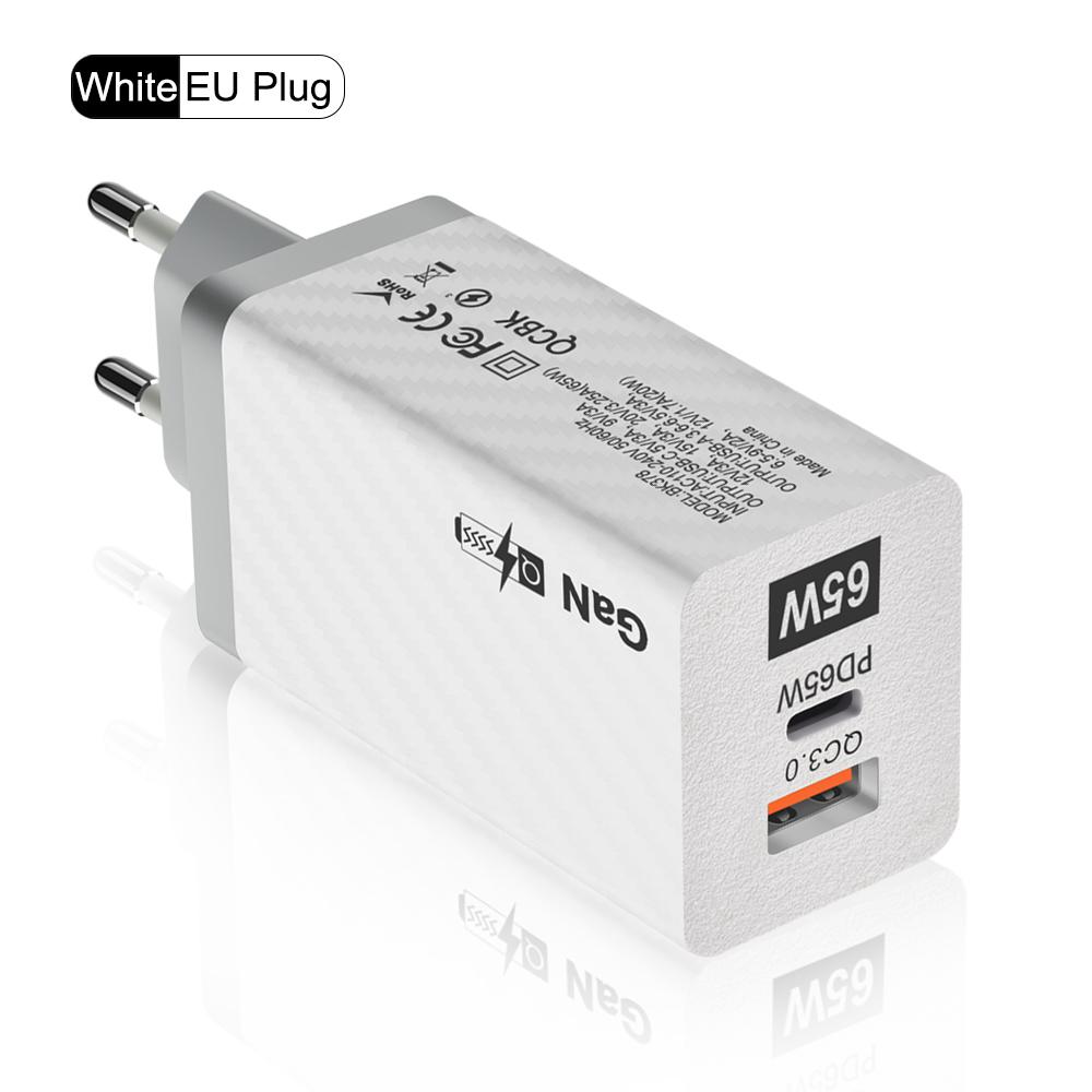 

65 Вт GaN зарядное устройство PD Quick Charge 4.0 3.0 Type C USB C быстрое зарядное устройство адаптер мобильный телефон портативное зарядное устройство для планшета iPhone 15 14 EU plug White
