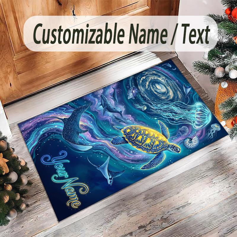 Mermaid Underwater Theme Crystal Velvet Rug Personalized Custom Name Text Soft Floor Mat Home Decor